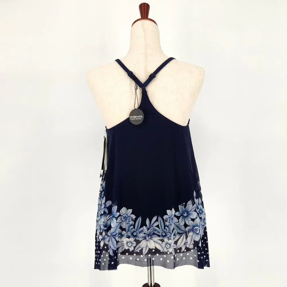 Coco Reef Women Navy Floral Mesh Underwire Beach Swim Tankini Tank Top Size 32C - Picture 4 of 8